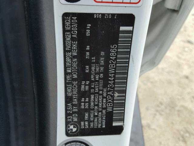 WBXPA73444WB24865 - 2004 BMW X3 2.5I WHITE photo 10