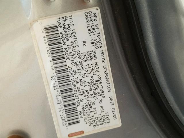 JT6HF10U6Y0127462 - 2000 LEXUS RX 300 GOLD photo 10