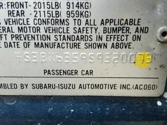 4S3BK6359S9320073 - 1995 SUBARU LEGACY L TEAL photo 10