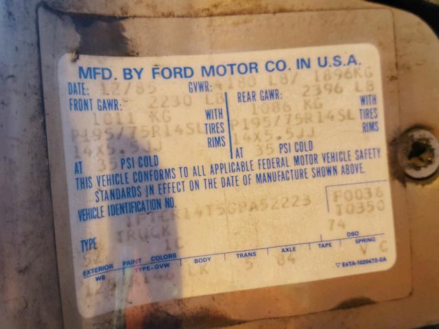 1FTCR14T5GPA52223 - 1986 FORD RANGER SUP GOLD photo 10