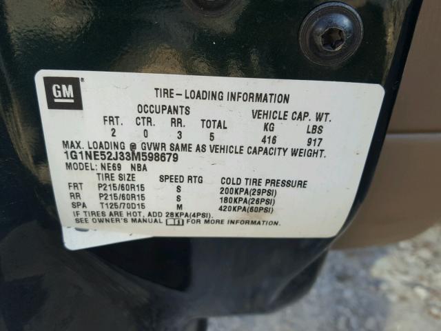 1G1NE52J33M598679 - 2003 CHEVROLET MALIBU LS მწვანე ფოტო 10