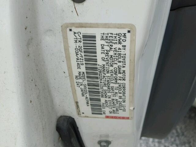 JT2BG22K410573086 - 2001 TOYOTA CAMRY CE WHITE photo 10