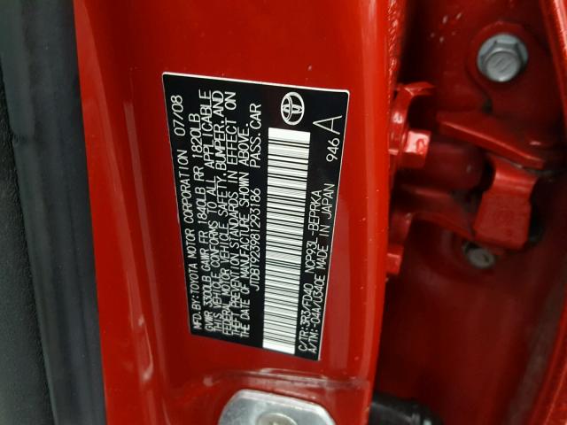 JTDBT923981293186 - 2008 TOYOTA YARIS RED photo 10