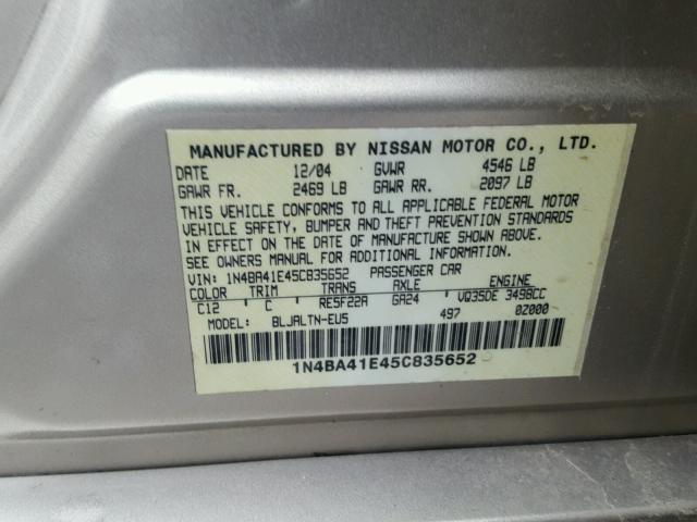 1N4BA41E45C835652 - 2005 NISSAN MAXIMA SE GOLD photo 10