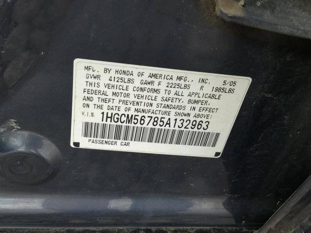 1HGCM56785A132963 - 2005 HONDA ACCORD EX GRAY photo 10