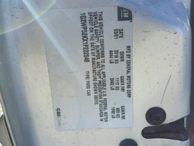 1G2WP52KX1F222548 - 2001 PONTIAC GRAND PRIX Gümüş foto 10