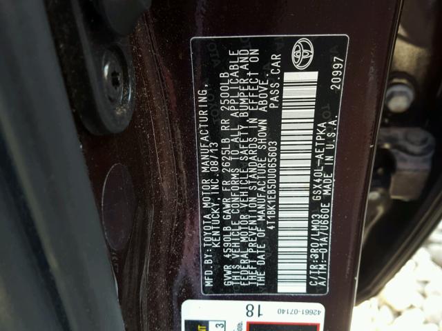 4T1BK1EB5DU065603 - 2013 TOYOTA AVALON BAS BURGUNDY photo 10