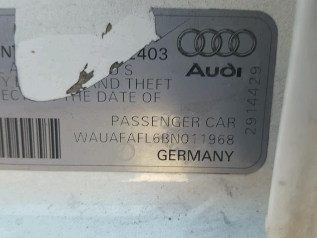 WAUAFAFL6BN011968 - 2011 AUDI A4 PREMIUM WHITE photo 10