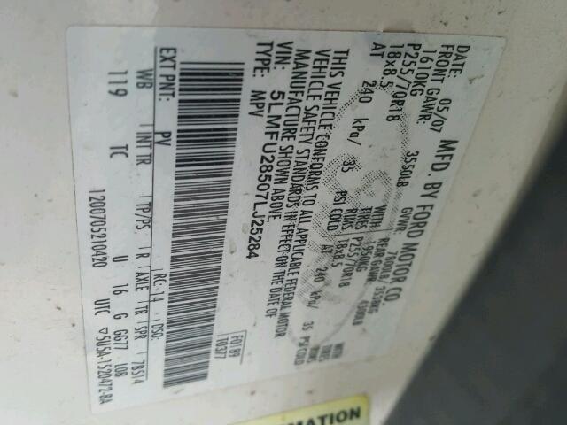 5LMFU28507LJ25284 - 2007 LINCOLN NAVIGATOR 奶油色 照片 10