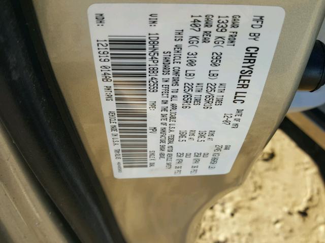 1D8HN54P18B142559 - 2008 DODGE GRAND CARA TAN photo 10