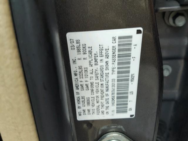 1HGCM56787A130133 - 2007 HONDA ACCORD EX GRAY photo 10