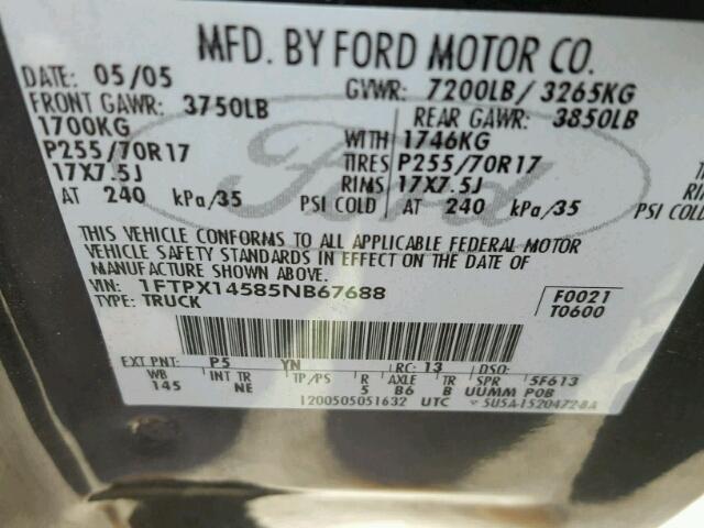 1FTPX14585NB67688 - 2005 FORD F150 Yaşıl foto 10
