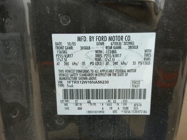 1FTRX12W16NA56230 - 2006 FORD F150 BROWN photo 10