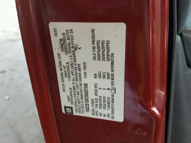 1GCCS19X238267045 - 2003 CHEVROLET S TRUCK S1 RED photo 10