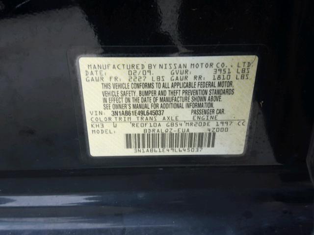 3N1AB61E49L645037 - 2009 NISSAN SENTRA 2.0 BLACK photo 10