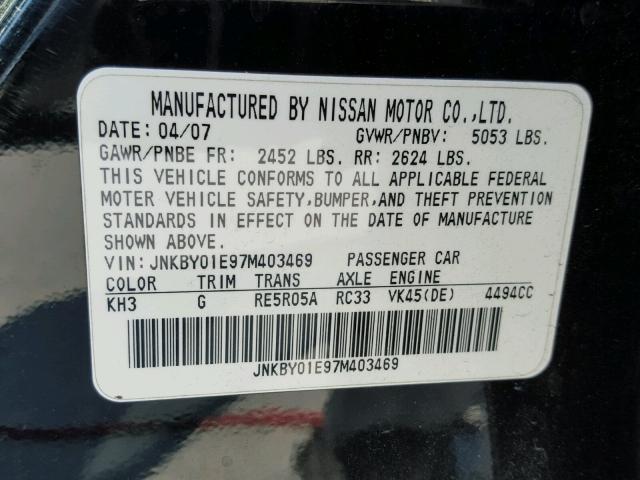 JNKBY01E97M403469 - 2007 INFINITI M45 BASE BLACK photo 10