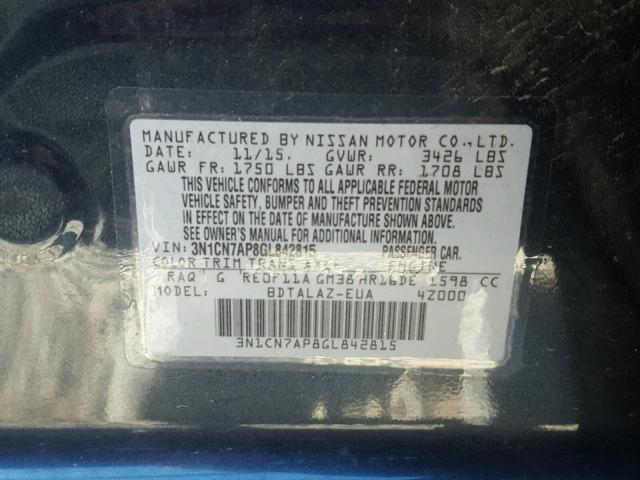 3N1CN7AP8GL842815 - 2016 NISSAN VERSA S BLUE photo 10