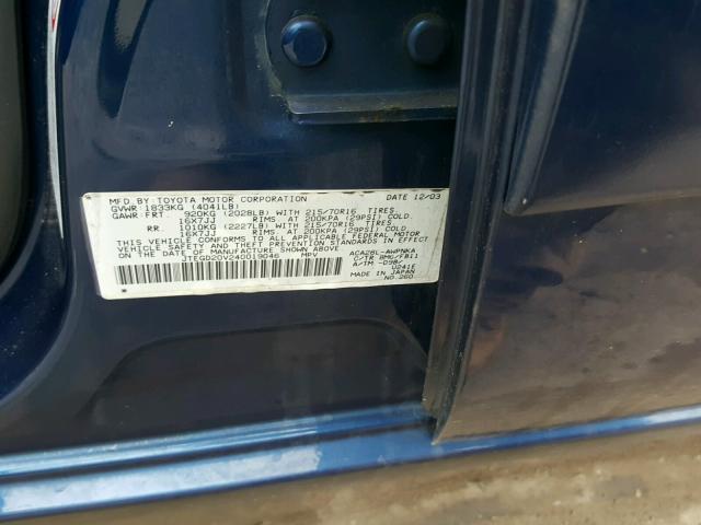 JTEGD20V240019046 - 2004 TOYOTA RAV4 BLUE photo 10