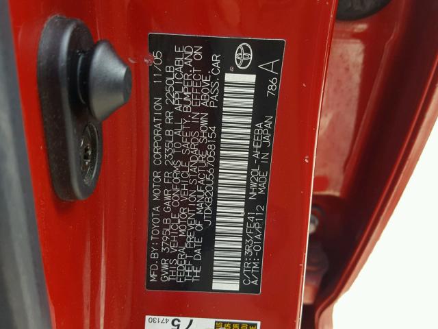 JTDKB20U567058154 - 2006 TOYOTA PRIUS RED photo 10