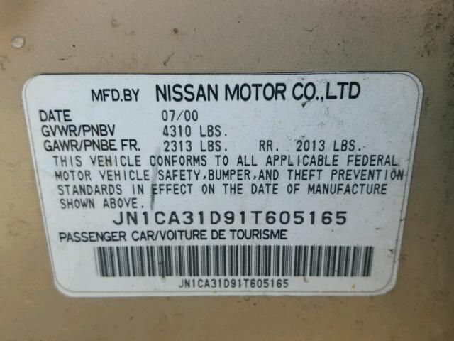 JN1CA31D91T605165 - 2001 NISSAN MAXIMA GXE TAN photo 10