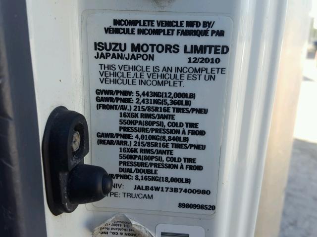 JALB4W173B7400980 - 2011 ISUZU NPR WHITE photo 10