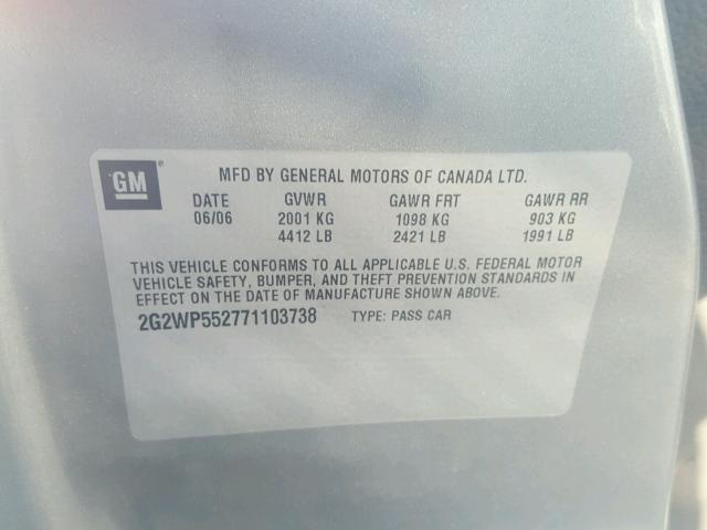 2G2WP552771103738 - 2007 PONTIAC GRAND PRIX GRAY photo 10