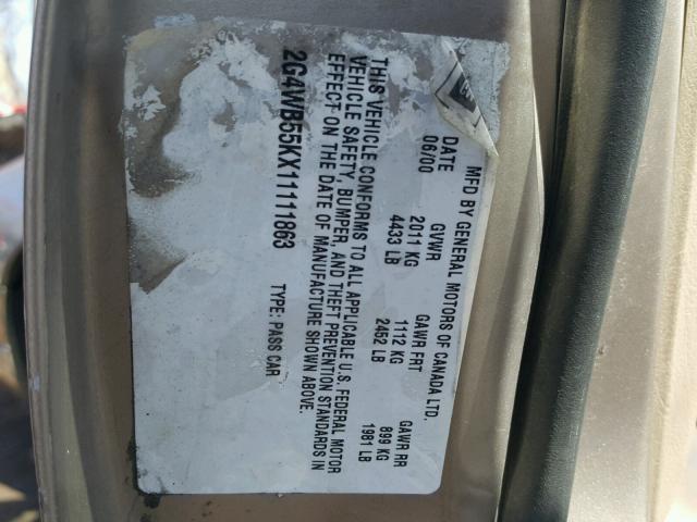 2G4WB55KX11111863 - 2001 BUICK REGAL LS 棕色 照片 10