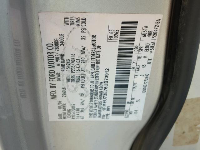 1FMEU73E76UB73912 - 2006 FORD EXPLORER X SILVER photo 10