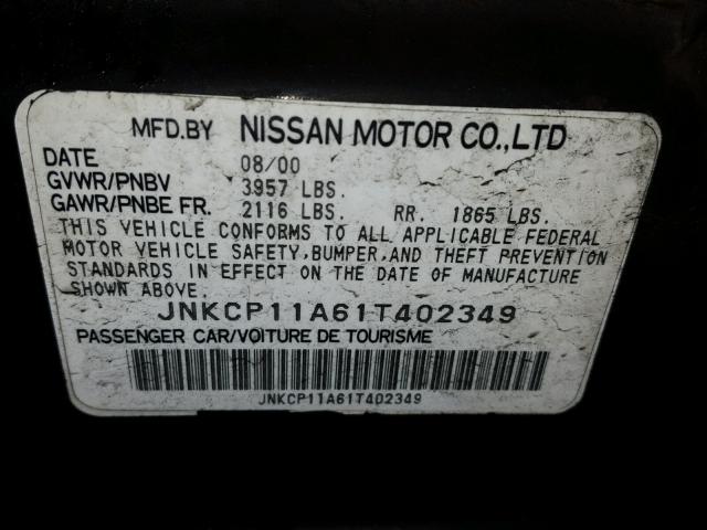 JNKCP11A61T402349 - 2001 INFINITI G20 BLACK photo 10