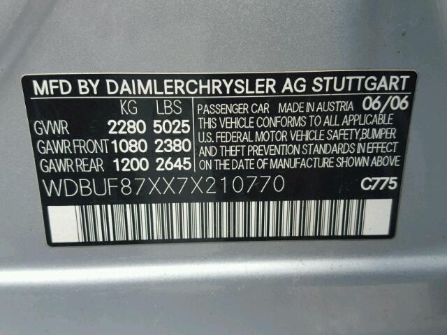 WDBUF87XX7X210770 - 2007 MERCEDES-BENZ E 350 4MAT SILVER photo 10