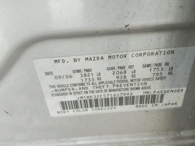 JM1BK32F571637993 - 2007 MAZDA 3 I SILVER photo 10