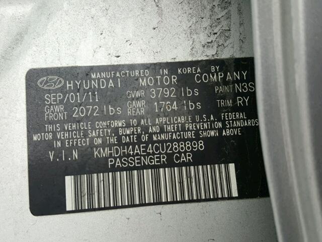 KMHDH4AE4CU288898 - 2012 HYUNDAI ELANTRA GL SILVER photo 10