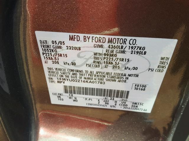 1FMYU02Z16KA01783 - 2006 FORD ESCAPE XLS GRAY photo 10