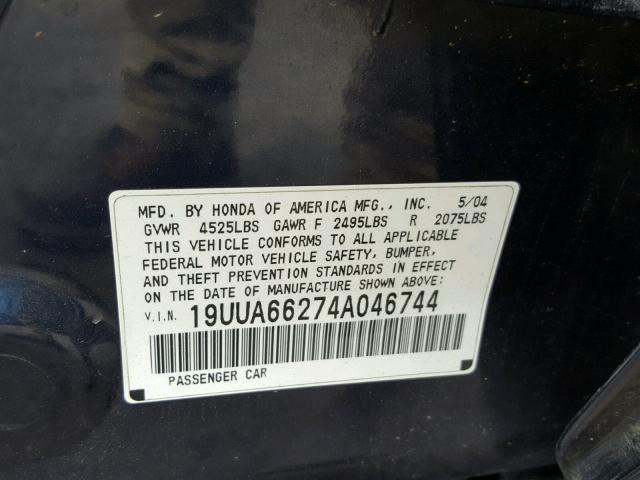 19UUA66274A046744 - 2004 ACURA TL BLUE photo 10