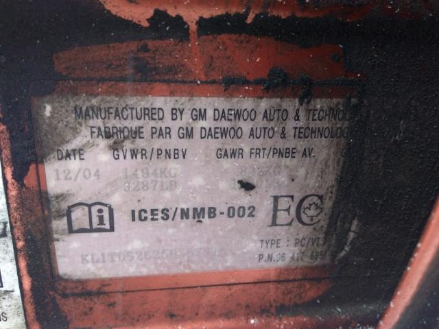 KL1TD62625B367913 - 2005 CHEVROLET AVEO BASE Narıncı foto 9