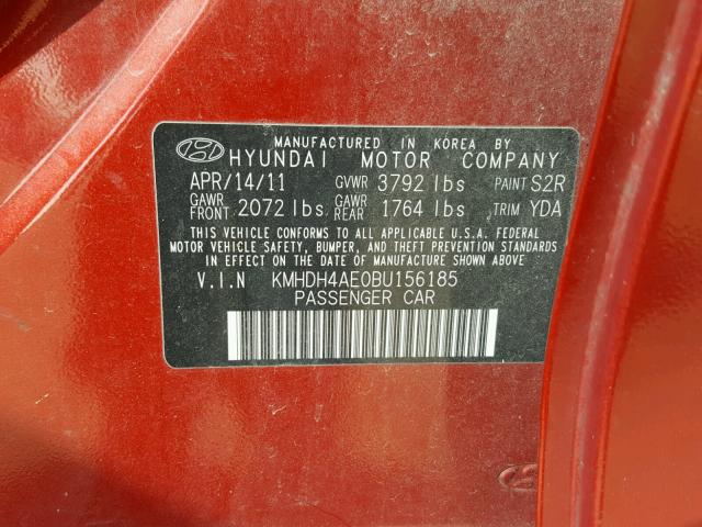 KMHDH4AE0BU156185 - 2011 HYUNDAI ELANTRA GL RED photo 10