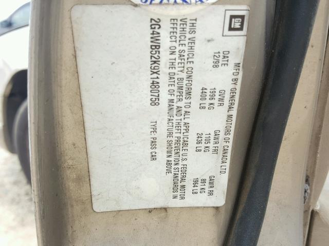 2G4WB52K9X1480758 - 1999 BUICK REGAL LS 金色 照片 10