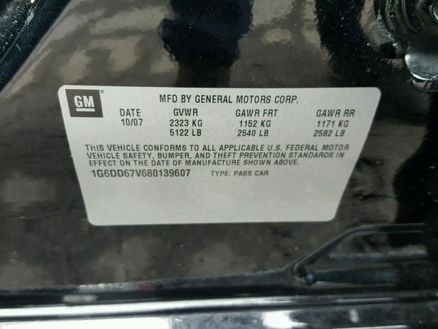 1G6DD67V680139607 - 2008 CADILLAC STS BLACK photo 10