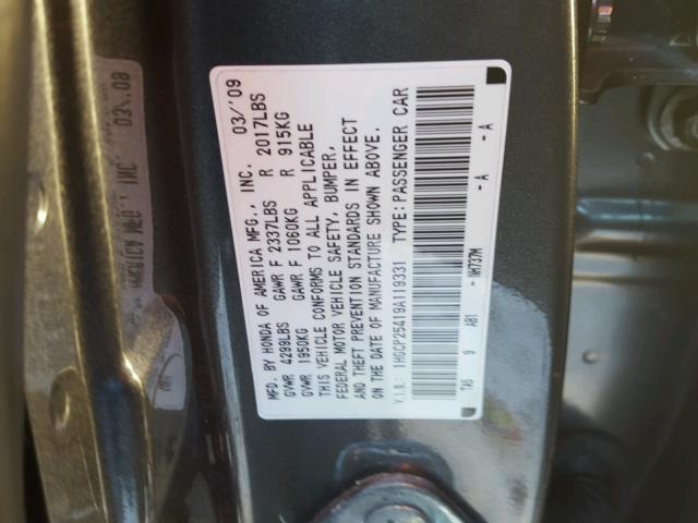 1HGCP25419A119331 - 2009 HONDA ACCORD LXP GRAY photo 10