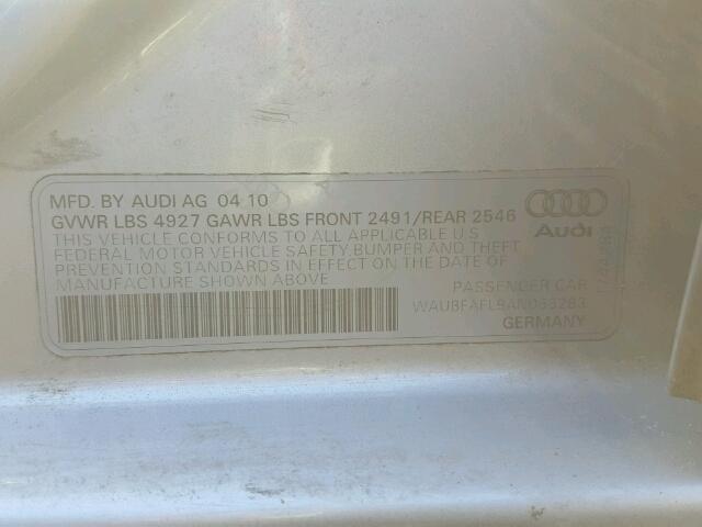 WAUBFAFL9AN065283 - 2010 AUDI A4 PREMIUM SILVER photo 10