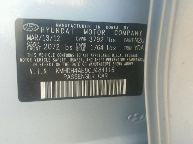 KMHDH4AE8CU484116 - 2012 HYUNDAI ELANTRA GL BLUE photo 10