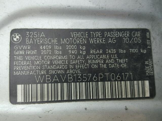 WBAVB13576PT06171 - 2006 BMW 325 I SILVER photo 10