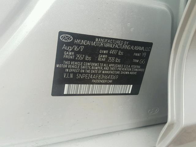 5NPE24AF8JH641069 - 2018 HYUNDAI SONATA SE SILVER photo 10