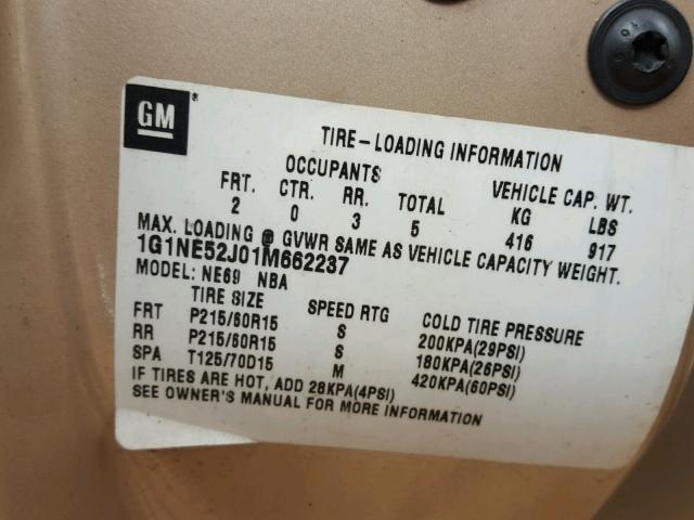 1G1NE52J01M662237 - 2001 CHEVROLET MALIBU LS 金色 照片 10