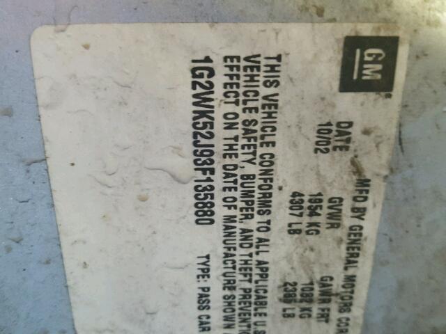 1G2WK52J93F135880 - 2003 PONTIAC GRAND PRIX Gümüş foto 10