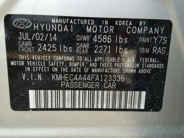 KMHEC4A44FA123336 - 2015 HYUNDAI SONATA HYB SILVER photo 10