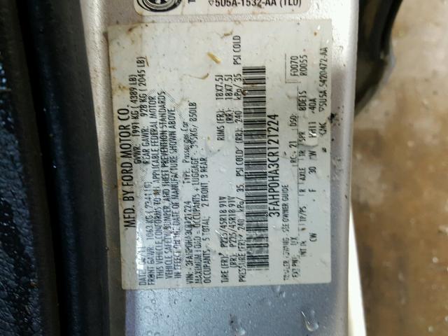 3FAHP0HA3CR121224 - 2012 FORD FUSION SE SILVER photo 10