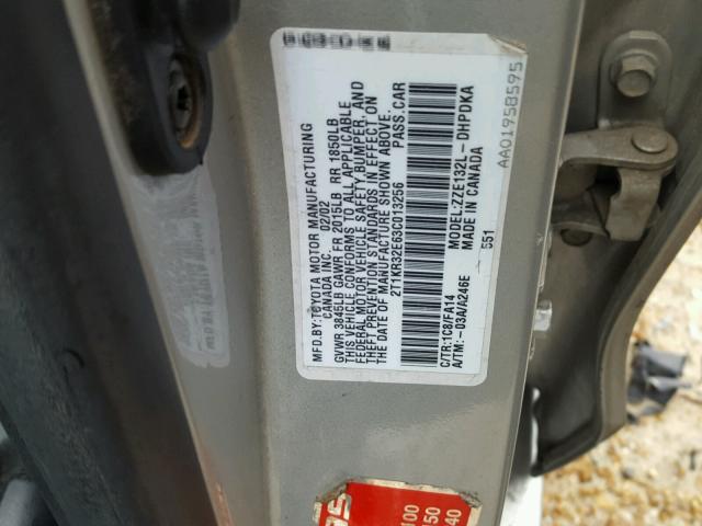 2T1KR32E63C013256 - 2003 TOYOTA COROLLA MA SILVER photo 10