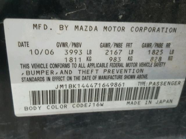 JM1BK144471649861 - 2007 MAZDA 3 HATCHBAC BLACK photo 10