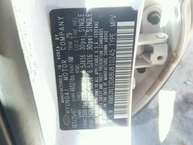 KM8JN12D88U810245 - 2008 HYUNDAI TUCSON SE WHITE photo 10